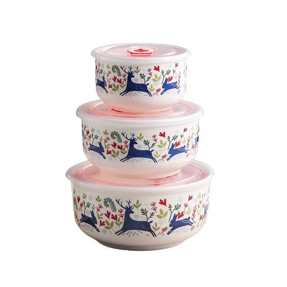 Ceramic fresh-keeping bowl three-piece set instant noodles bowl microwave oven heated with lunch box with lid bento sealed box in square kitchen
Ceramic fresh-keeping bowl three-piece set instant noodles bowl microwave oven heated with lunch box with lid bento sealed box in square kitchen