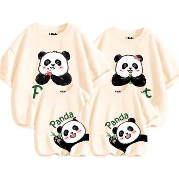 ກຸ່ມ Jeanswest ຄອບຄົວຂອງສາມເຄື່ອງນຸ່ງຫົ່ມພໍ່ແມ່ເດັກນ້ອຍ summer ເດັກນ້ອຍສັ້ນເສື້ອທີເຊີດກາຕູນ panda ແມ່ແລະເດັກນ້ອຍ