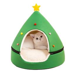 Christmas cat nest winter warm pet nest Teddy dog ​​house bow cat house cat bed security nest pad closed