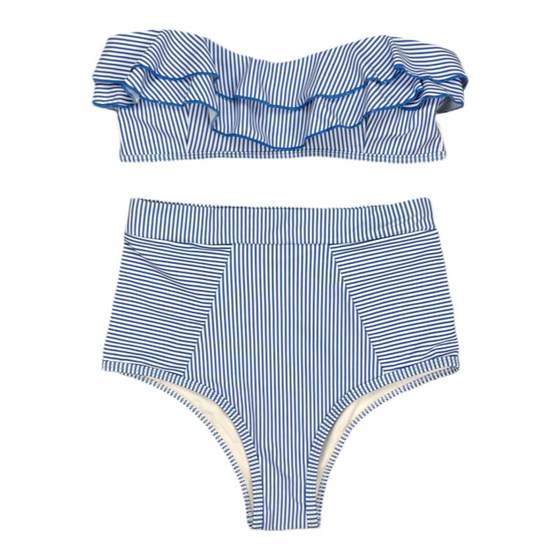 Fashionable blue striped sexy shoulder -wrapped chest tip -chopper edge split swimwear tall waist cover bikini female Fashionable blue striped sexy shoulder -wrapped chest tip -chopper edge split swimwear tall waist cover bikini female