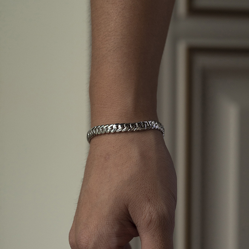 WBJ定制珠宝 7mm古巴链 素银古巴手链 cuba Bracelet hiphop