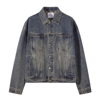 SANBAI ສາມຮ້ອຍດິນເຜົາສີເຫຼືອງ Casual Jacket Denim Jacket ຜູ້ຊາຍອາຍຸເກົ່າແກ່ລ້າງຄູ່ຜົວເມຍຖະຫນົນອາເມລິກາ