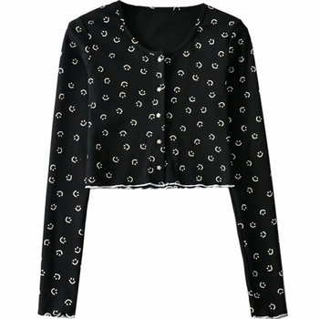 ເສື້ອຢືດ Cotton American sweet cool girl niche jacket smiley face slimming short cardigan top + dress layering set