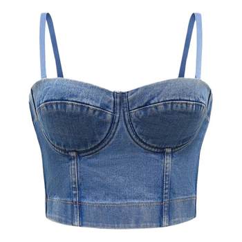 Boss Xu plus size European and American sexy ultra short fat mm denim halter top for women