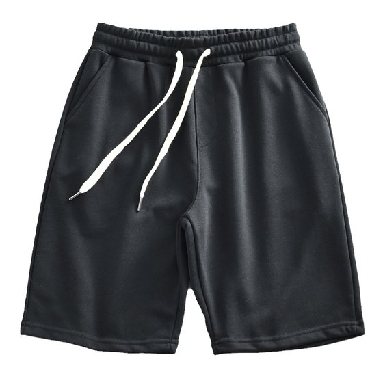 Japanese retro summer solid color looped sports shorts men's straight leg casual sweatpants lazy elastic loose five quarter pants Japanese retro summer solid color looped sports shorts men's straight leg casual sweatpants lazy elastic loose five quarter pants