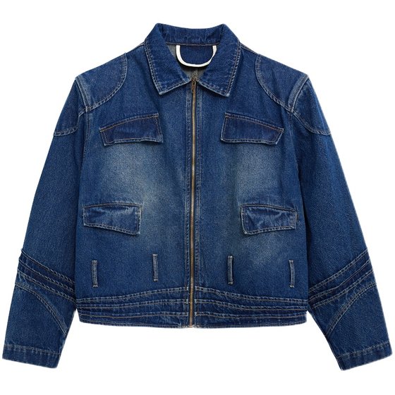 CulturE's heavyweight niche deconstruction of washed vintage denim jacket with three-dimensional segmentation design, silhouette jacket for men CulturE's heavyweight niche deconstruction of washed vintage denim jacket with three-dimensional segmentation design, silhouette jacket for men
