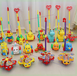 Children's toddler hand-push airplane toy push push music 1-2 years old 3-year-old walker single pole bell stroller baby toy