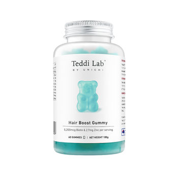 Unichi Hair Care Gummy Bears ວິຕາມິນບຳລຸງເສັ້ນຜົມໃຫ້ແຂງແຮງ Biotin ນຳເຂົ້າ ຜະລິດຕະພັນເພື່ອສຸຂະພາບ 60 ເມັດ teddilab