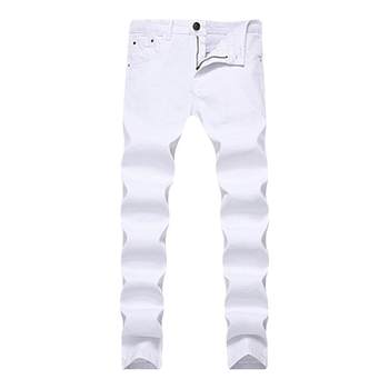 ໂສ້ງຍີນສີຂາວຜູ້ຊາຍ ໂສ້ງຂາສັ້ນກະທັດຮັດ ໂສ້ງຂາສັ້ນກະທັດຮັດ ໂສ້ງຂາຍາວກາງແອວ elastic ສີ່ລະດູ trendy pants ສໍາລັບຜູ້ຊາຍ