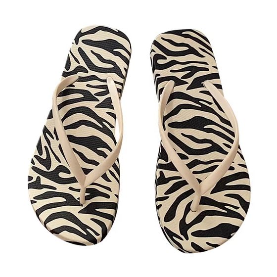 Non-slip women's flat-footed internet celebrity fashionable zebra pattern flip-flops outside wearing new summer bathing slippers Non-slip women's flat-footed internet celebrity fashionable zebra pattern flip-flops outside wearing new summer bathing slippers