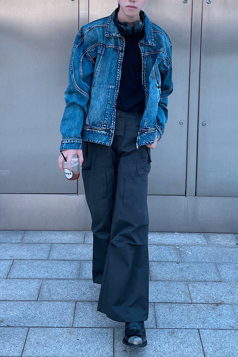 PSYCHO21短款宽松廓形拼接VIBE风水洗牛仔街头国潮翻领夹克外套