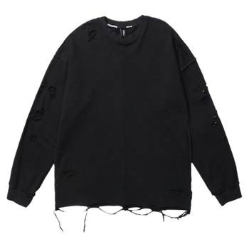 Wukong ຢູ່ໃນຫຼັກຊັບເອີຣົບແລະອາເມລິກາທີ່ມີດຖະຫນົນສູງຕັດຮູຄໍຄໍ sweatshirt ຜູ້ຊາຍ trendy ຍີ່ຫໍ້ hip-hop ຄົນຂໍທານແບບປົກກະຕິ bottoming ເທິງ