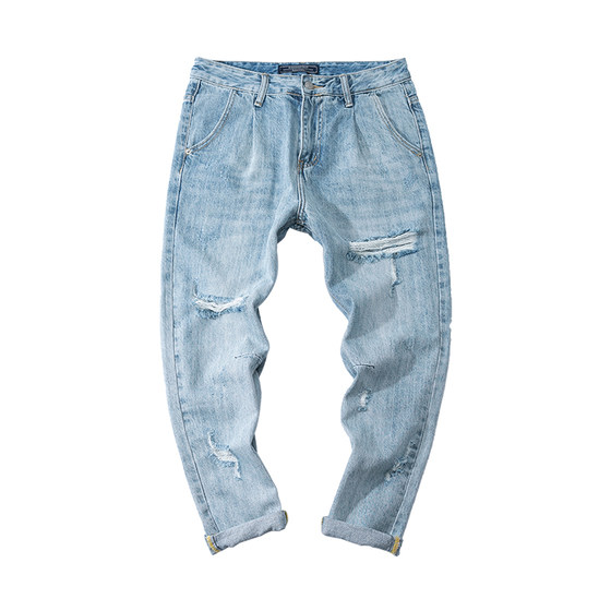 Spring and summer men's ripped jeans men's work clothes loose straight beggar pants nine-point pants men's trendy casual pants
Spring and summer men's ripped jeans men's work clothes loose straight beggar pants nine-point pants men's trendy casual pants