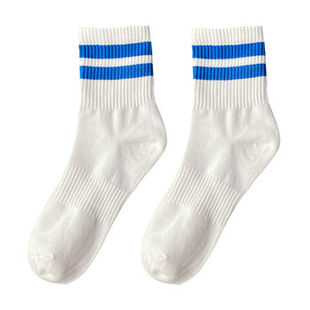 ຖົງຕີນຜູ້ຊາຍ Langxi ins trend two-stripe pure cotton spring and autumn retro boys's white socks mid-calf sports socks