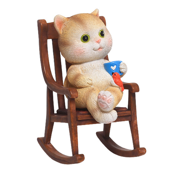 Cartoon cute kitten cafe office desktop rocking chair ornament garden garden courtyard animal furnishings set gift Cartoon cute kitten cafe office desktop rocking chair ornament garden garden courtyard animal furnishings set gift