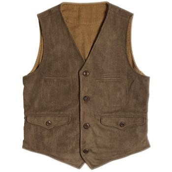 SOARIN Ami Khaki Corduroy Vest Men's American Retro Workwear Style Vest Vest Reversible