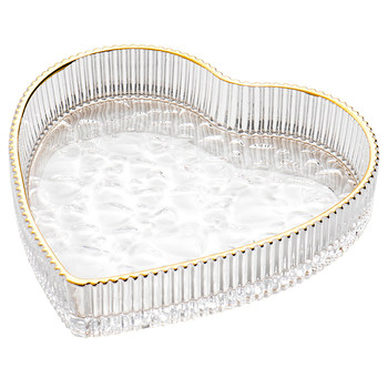 Xiaoxijia Nordic gold-rimmed heart-shaped glass plate dessert plate fruit plate aromatherapy tray storage plate ການຈັດວາງແຜ່ນເຄື່ອງປະດັບ