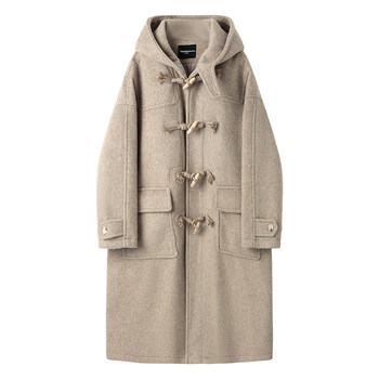 Baikouyang wool horn button thickened hooded woolen coat casual and versatile woolen coat