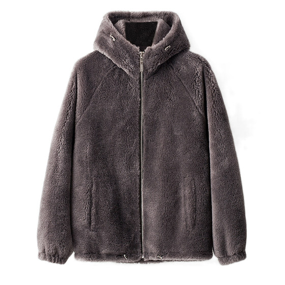 Full wool pellet fur thickened fur jacket men's hooded lamb fur casual jacket sheep fur integrated fashion Full wool pellet fur thickened fur jacket men's hooded lamb fur casual jacket sheep fur integrated fashion