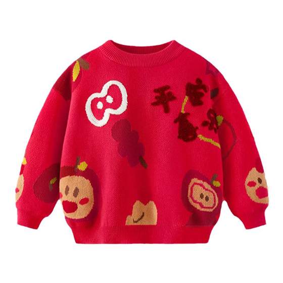 Children's sweater winter baby sweater New Year red baby sweater new style boy winter girls children's clothing Children's sweater winter baby sweater New Year red baby sweater new style boy winter girls children's clothing