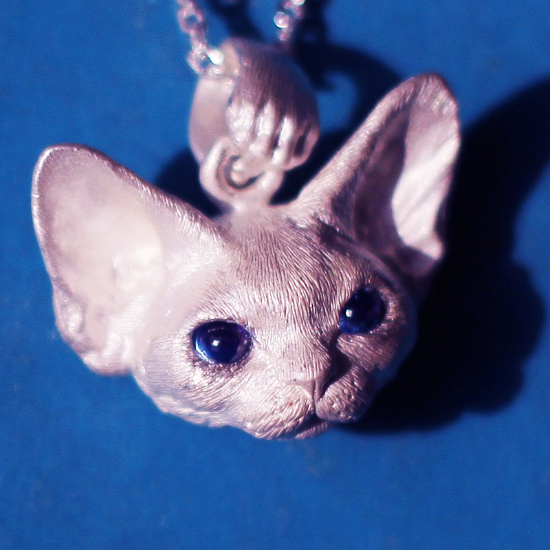 巧魂原创设计纯银德文卷毛猫项链可爱招财猫925个性礼物情侣百搭