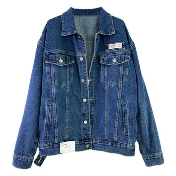 ກ່ອງດອກໄມ້ແບບໃຫມ່ 61013 Versatile Casual Slim Large Sleeve Loose Retro Dark Blue Denim Jacket for Women