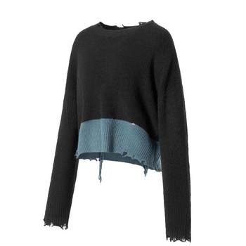 ຈີນ Li Ning sweatshirt ແມ່ຍິງ knitted sweater ຄົນອັບເດດ: ແນວໂນ້ມກິລາທ່າອ່ຽງ distressed ຮູ knitted sweater ຄໍຮອບ sweater