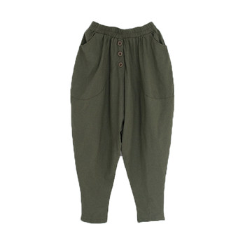 ພາກຮຽນ spring ແລະດູໃບໄມ້ລົ່ນໃຫມ່ຂອງຕົ້ນສະບັບຝ້າຍແລະ linen ຂອງແມ່ຍິງວ່າງ harem ກາງເກງຂາ linen ວັນນະຄະດີຮູບແບບຕີນຂະຫນາດນ້ອຍ trousers ເກີບ pants