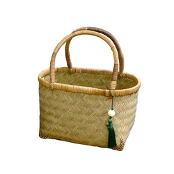 Bamboo shopping basket shopping basket picking storage basket home woven rattan picnic blue handbag retro bamboo basket