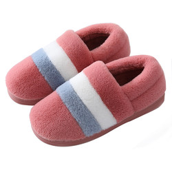 Color-blocked couple bag with cotton slippers for women, indoor thickened anti-slip men's home winter plush home warm confinement shoes