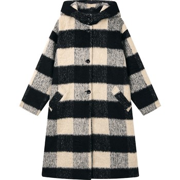 ເສື້ອຢືດຂົນສັດຍາວຂອງ Fairy's Loose Woolen Coat Women's 2023 Winter New College Plaid Coat Wear's Eve's New Year's Coat