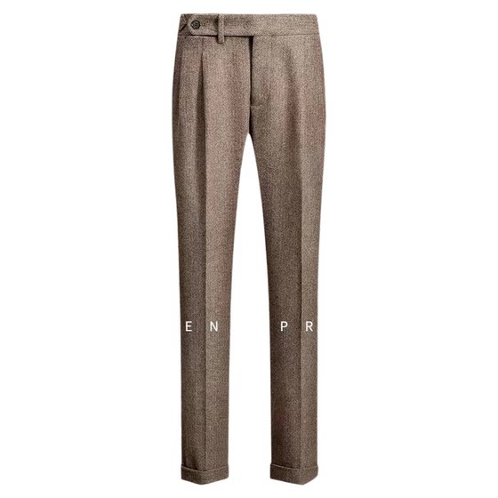 Naples men's Italian high-waisted slim wool trousers handmade tweed double pleated straight vintage trousers
Naples men's Italian high-waisted slim wool trousers handmade tweed double pleated straight vintage trousers