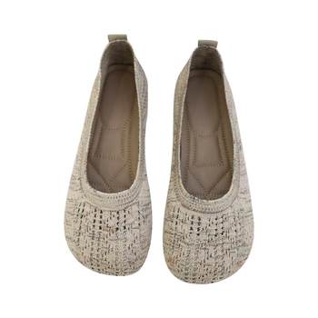 ເກີບສົ້ນເກີບສົ້ນເກີບສົ້ນຕີນສຳລັບຜູ້ຍິງ, ເກີບສົ້ນຕີນເປັດ Mary Jane breathable summer soft-soled knitted breathable, women's single shoes, black