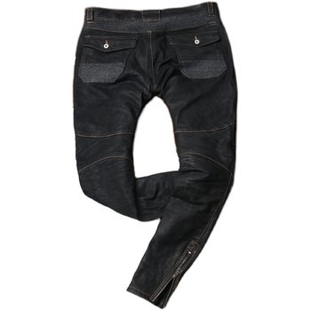 ຕົ້ນສະບັບຜູ້ຊາຍ Retro Slim ຂາສັ້ນຂະຫນາດນ້ອຍ Workwear ບາດເຈັບແລະ Pants ຫນັງແທ້ຂອງແທ້ Cycling Pants Goat Leather Jeans