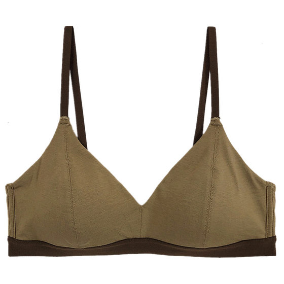 Korean contrasting color cotton simple steel ringless glossy underwear girl's bra thin triangle cup large breasts look small Korean contrasting color cotton simple steel ringless glossy underwear girl's bra thin triangle cup large breasts look small
