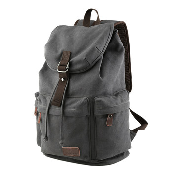 Retro Men's Canvas Backpack Junior High School College Student Bag Trendy Casual Travel Bag ຄວາມອາດສາມາດຂະຫນາດໃຫຍ່ Backpack ຖົງຜູ້ຊາຍ