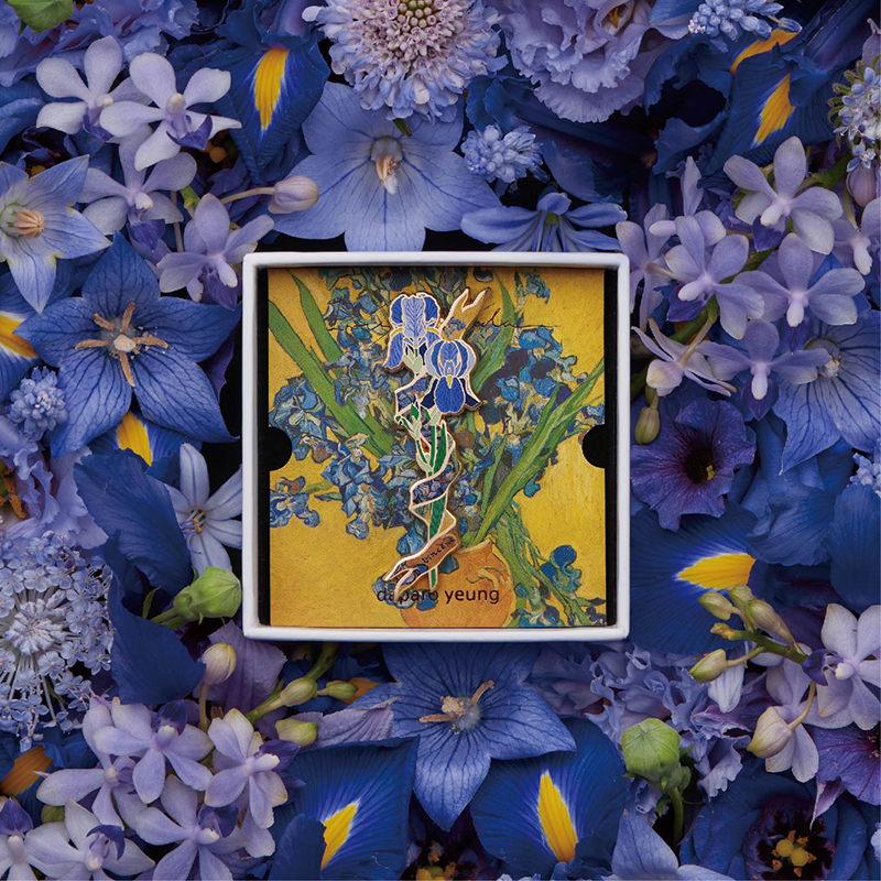 daparo梵高的鸢尾花胸针高档女男设计师原创情侣生日礼物花朵胸花