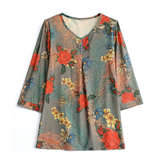 New Middle -aged and Elderly Moms in Summer Sleeve Sleeve Loose T -shirt Middle -aged Women's Shirt New Middle -aged and Elderly Moms in Summer Sleeve Sleeve Loose T -shirt Middle -aged Women's Shirt