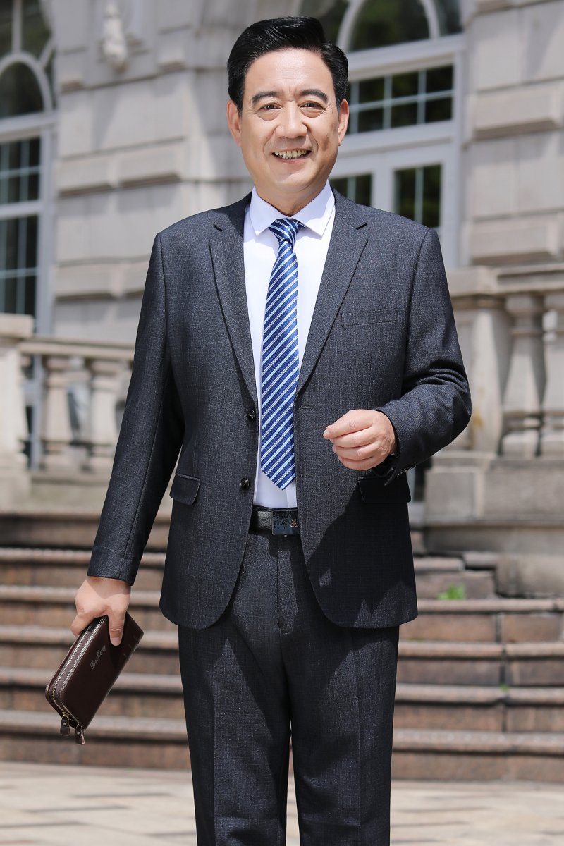 中年西装男套装爸爸休闲宽松中老年男士西服父亲婚宴结婚婚礼正装