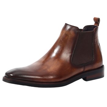 TRD ເກີບເຮັດດ້ວຍມືໃຫມ່ຂອງອັງກິດຊັ້ນສູງ Chelsea ເກີບເກີບຫນັງແທ້ຂອງຜູ້ຊາຍ trendy Martin boots square-toe ເກີບສັ້ນເທິງສຸດ