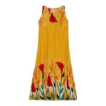 2024 2024 ຊຸດຜ້າໄຫມຝ້າຍບໍລິສຸດ mid-length floral mom dress western style summer dress sleeveless vest skirt