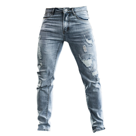 Wolf lifting sports fitness jeans men's autumn elastic breathable ripped light blue training casual trousers trendy
Wolf lifting sports fitness jeans men's autumn elastic breathable ripped light blue training casual trousers trendy