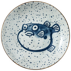 Japanese ceramic tableware set plate retro creative underglaze color seafood plate deep dish plate household round plate