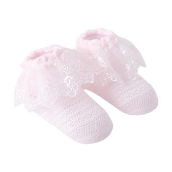 ເດັກນ້ອຍຍິງ summer socks ເດັກນ້ອຍບາງ ultra-thin ເດັກນ້ອຍເກີດໃຫມ່ພາກຮຽນ spring ແລະ summer ຕາຫນ່າງຝ້າຍບໍລິສຸດເດັກຍິງ lace Princess socks