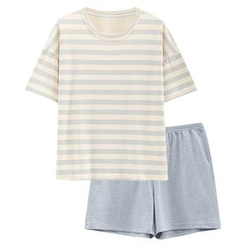 Pyjamas ສໍາລັບແມ່ຍິງ summer ແບບ summer ຝ້າຍບໍລິສຸດທີ່ມີຫນ້າເອິກ 2024 ຮູບແບບໃຫມ່ sleeved ສັ້ນບາງພາກສ່ວນວັນນະຄະດີເຮືອນໃສ່ summer ແບບແມ່ຍິງ
