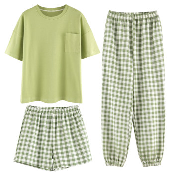 Langsha pajamas ແມ່ຍິງ summer ຝ້າຍບໍລິສຸດທີ່ມີ padded ສັ້ນ, ສັ້ນ, trousers, ຊຸດສາມສິ້ນຂະຫນາດໃຫຍ່, ຊຸດບ້ານບາດເຈັບແລະ