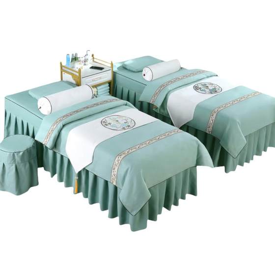 High -end beauty bed cover four -piece beauty salon luxury cotton, linen light luxury, European -style all -cotton massage net red set High -end beauty bed cover four -piece beauty salon luxury cotton, linen light luxury, European -style all -cotton massage net red set
