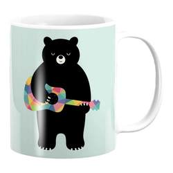 Black Bear Playing Guitar Water Cup Nordic Style Simple Ceramic Mug Cute Cartoon Mug for Couples Music Lovers