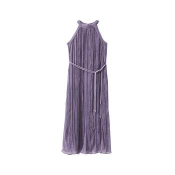 Chenxian Xian Qi Feather Gauze Pleated Shoulderless Sleeveless Halter Vest Camisole Dress ແມ່ຍິງ Summer 2023 ຜະລິດຕະພັນໃຫມ່