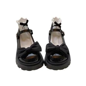 Sweet cool Mary Jane ເກີບຫນັງຂະຫນາດນ້ອຍຂອງແມ່ຍິງຍີ່ປຸ່ນ jk thick-soled big-toe shoes 2024 summer spring style bow soft girl shoes